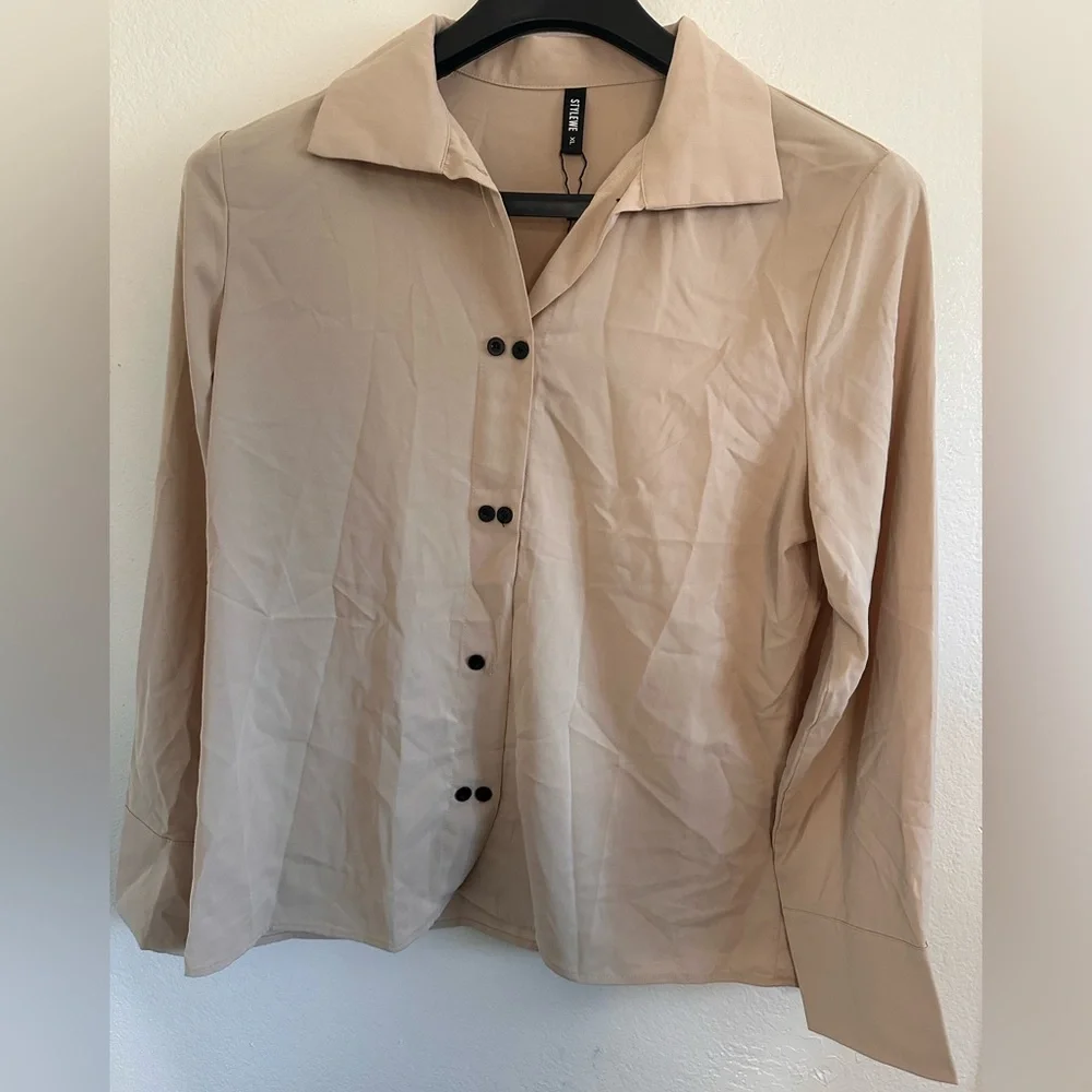 STYLEWE Long Sleeve Double Button Collar Blouse Women Size XL Tan - Picture 4 of 5